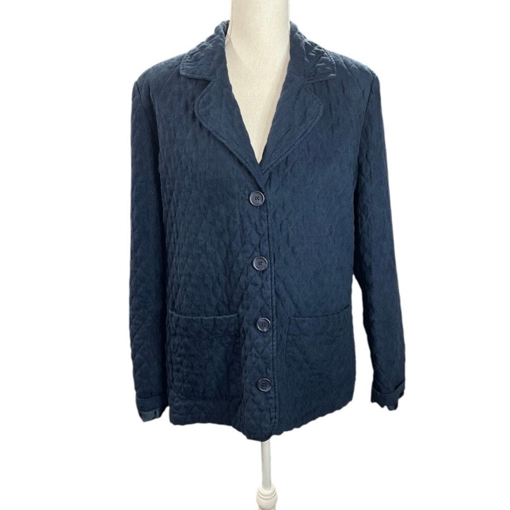 Laura Scott navy blue quilted jacket farmhouse cottage chore coat